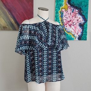 RELISHED Ruffle Patterned off the Shoulder Top